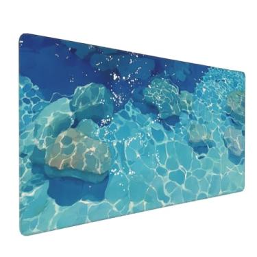 Imagem de Rsaoyan Tapete de mesa de superfície de água para piscina, mouse pad estendido para jogos, tema azul aqua, base de borracha antiderrapante, 90 x 40 cm