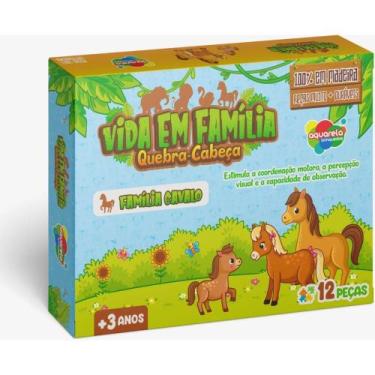 Imagem de QUEBRA-CABEÇA de Madeira Vida em Família Cavalo 12 Peças - Pais & Filh