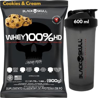 Imagem de Whey Protein 100 HD REFIL Coqueteleira 600ml Kit Black Skull Whey Isolado Concentrado Hidrolisado-Unissex