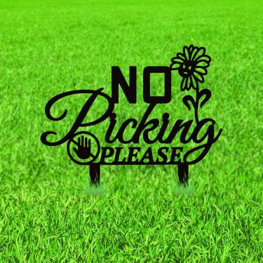 Imagem de WADORN No Picking Please Estacas de jardim decorativas de metal, engraçadas, sem colheita, por favor, aviso, placa de metal para quintal, ornamentos engraçados, presentes, decoração de arte de quintal