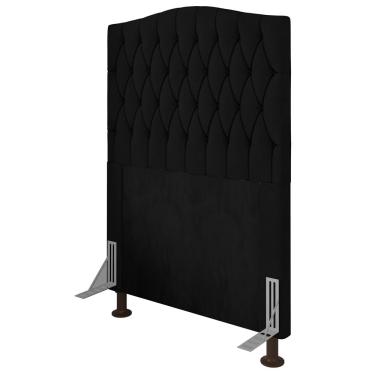 Imagem de Cabeceira Estofada Cama Box Solteiro Greta 90cm com Frame Corano Preto - Desk Design