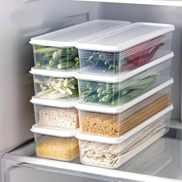 Imagem de 1 recipiente de armazenamento de plástico empilhável com tampa flip top, reutilizável, organizador de cozinha essencial, retangular, cabe na geladeira, lavar apenas à mão