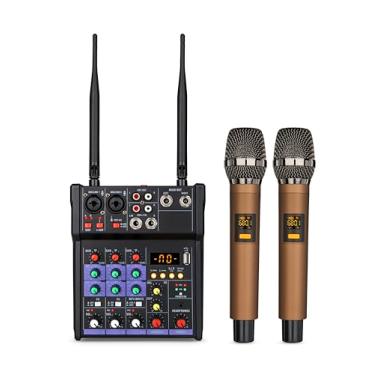 Imagem de VEDO G4-M1 Mesa de mixagem de 4 canais com efeitos de microfone sem fio para uso doméstico, gravação de karaokê portátil ao ar livre, Bluetooth, reverb e mixagem de palco