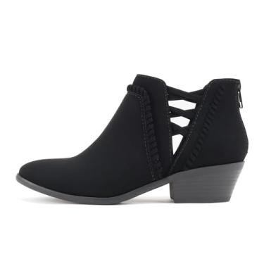 Imagem de Soda Sincere Bota feminina de salto baixo no tornozelo com tiras elásticas cruzadas (ajuste amplo disponível), Nobuck preto, 5.5 Wide