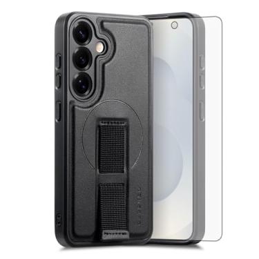 Imagem de Asuwish Capa de celular para Samsung Galaxy S24/S25 5G com protetor de tela magnético de vidro temperado e alça Wrise, suporte rígido de carregamento sem fio S 24 24S 25 25S G5 SM-S931U feminino