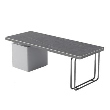 Imagem de Mesa de escritório simples e luxuosa com parte superior de laje de pedra cinza, mesa de trabalho moderna espaçosa para PC com gabinete de arquivo (G)