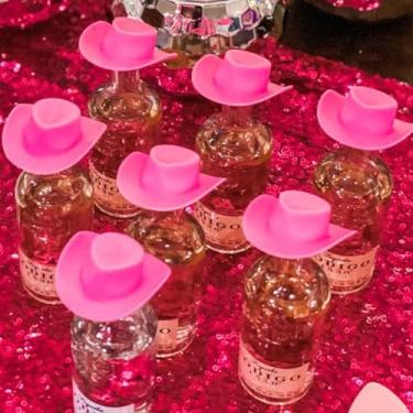 Imagem de 5 peças mini discoteca chapéus de cowboy feminino rosa chapéu de cowboy decoração de festa bebida presente