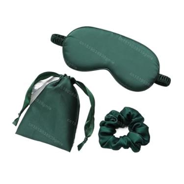 Imagem de Conjunto de 3 peças imitação de seda tapa-olhos sombra máscara para dormir olho olho tapa-olho viagem relaxar cobertura saúde dormir suave (verde)