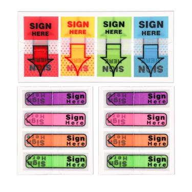 Imagem de 600 peças/6 pacotes com abas para assinar aqui, etiquetas de seta, adesivos assinar aqui, abas adesivas de assinatura, etiquetas adesivas de postagem para documentos, cadernos, casa, escritório