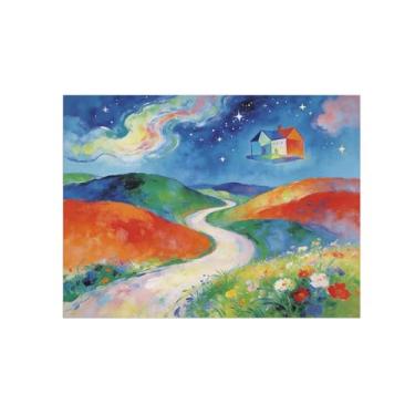 Imagem de Impressões em tela de arte de parede de surrealismo - flores de estrada de montanha - pintura de decoração de paisagem - imagens para sala de estar 40 x 50 cm 16 x 20 pol sem moldura