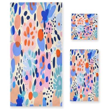 Imagem de xigua Conjunto de toalhas de banheiro com estampa de leopardo colorido absorvente macio 3 peças toalha de banho toalha de mão toalhas decorativas para banheiro, academia, hotel, praia, piscina