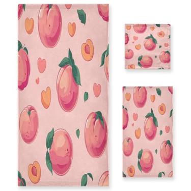 Imagem de xigua Conjunto de toalhas de banheiro pêssego absorvente macio 3 peças toalha de banho toalha de mão toalhas decorativas para banheiro, academia, hotel, praia, piscina