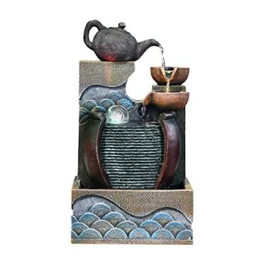 Imagem de Fontes de mesa Fonte de mesa Resina Cachoeira Fonte de Água de Mesa Decoração Interior Portátil Mesa Decorativa Meditação Cachoeira com Bomba Submersível Fontes Internas