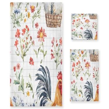 Imagem de xigua Conjunto de toalhas de banheiro de galo de fazenda em aquarela absorvente macio 3 peças toalha de banho toalha de mão toalhas decorativas para banheiro, academia, hotel, praia, piscina