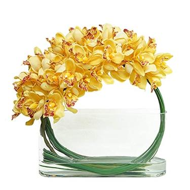 Imagem de YWangQiang Flores artificiais artificiais em vaso, flores amarelas falsas em água artificial, decoração artística de flores falsas para casa, escritório, sala de jantar, quarto de cama plantas