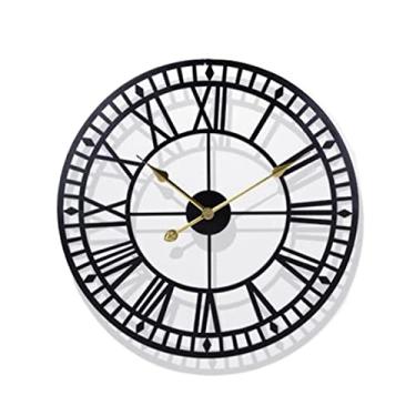 Imagem de Relógio de parede 40 cm redondo retrô relógio de parede silencioso estilo elegante e simples relógio de parede usado para decoração de casa relógio de parede para quarto (cor: preto) (ponteiro