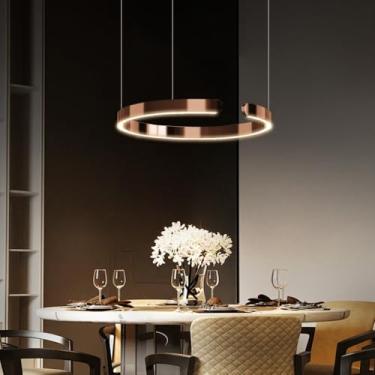 Imagem de Lustre de teto moderno com anel redondo, luminária pendente LED preta com controle remoto, dimerizável de 3000K a 6500K, ideal para sala de estar, quarto, sala de jantar e ilha de cozinha (d