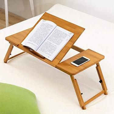 Imagem de Mesa de computador dobrável bambu estilo moderno para laptop com altura ajustável estudante uso em casa e cama resistente econômica espaço
