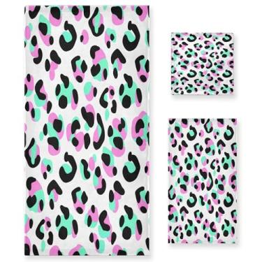 Imagem de xigua Conjunto de toalhas de banheiro com estampa de leopardo toalha de banho macia absorvente de 3 peças toalha de mão toalhas decorativas para banheiro, academia, hotel, praia, piscina