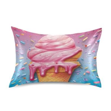 Imagem de xigua Fronha de cetim de sorvete para cabelo e pele, lavável na máquina, antiderrapante, refrescante, almofada queen com fecho de envelope, 50,8 cm x 76,2 cm