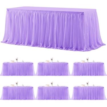 Imagem de Pacote com 6 toalhas de mesa de lavanda para mesas retangulares de 1,8 m, toalha de mesa de tule, roxo claro, retangular, 1,8 m, elastano lilás, capas de mesa para chá de bebê, festa de aniversário