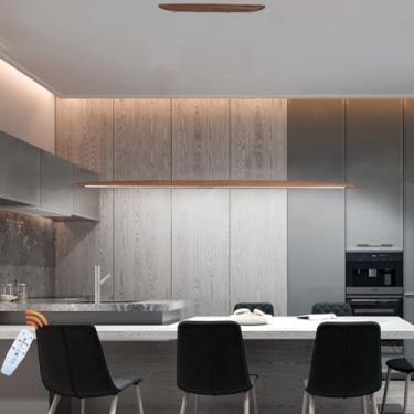 Imagem de Luminária Pendente de Madeira com LED, Design Moderno, Haste de Suspensão, Lustre de Madeira, Regulável, Altura Ajustável, para Sala de Estar e Sala de Jantar (Cor: Marrom)