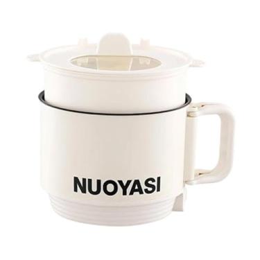 Imagem de MotiveTech Panela elétrica portátil de 1,8L com tampa de vidro e duas opções de potência para cozinhar macarrão, ovos, ensopados, aveia e outros pratos, Branco