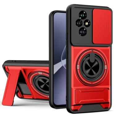 Imagem de SORAKA Capa para Honor 200 com suporte,proteção de lente com janela e capa dupla de PC e TPU compatível com suporte magnético para carro