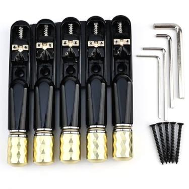 Imagem de OVSAL Ponte para baixo sem cabeça de 5 cordas Ponte fixa ajustável de 18 mm com selas de latão, placa de liga de zinco, afinação estável, fácil instalação, serve para 5 cordas peças de reposição de
