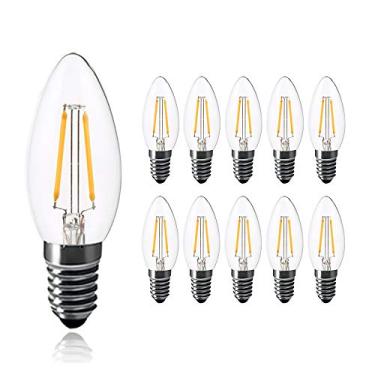 Imagem de Lâmpada LED tipo vela E14, C35, sem dimerização, branco quente 2700-3000K, 2W, filamento LED, equivalente a 20-25W incandescente, soquete pequeno tipo Edison, pacote com 10 unidades.