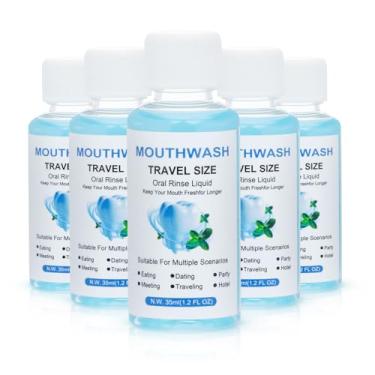 Imagem de Enxaguante bucal de viagem a granel, mini enxaguante bucal de 35 ml a granel, para refrescar o hálito, fácil de transportar, adequado para trabalho, viagens, hotéis, encontros essenciais (pacote com