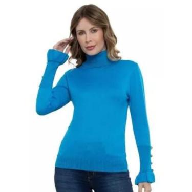 Imagem de Blusa Tricot Manga Longa Cacharrel Botões Cor:AzulTamanho:U - Vitrine 