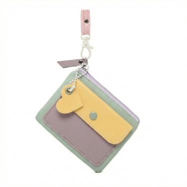 Imagem de Carteira Feminina Pequena com Alça de Pescoço, Mini Bolsa Transversal Porta Moedas, Couro PU, Tons Pastel, Estilo Kawaii, para Cartões Chaves Batom (Verde)