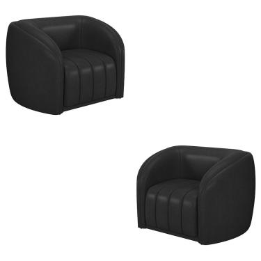 Imagem de Kit 2 Poltronas Decorativas Sala de Estar Adam PU Preto G45 - Gran Belo