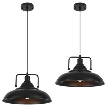 Imagem de Woholitable Luzes pendentes pretas de 39,9 cm, ilha de cozinha, pacote com 2, grandes luminárias pendentes industriais, iluminação de ilha de cozinha, para sala de jantar, celeiro
