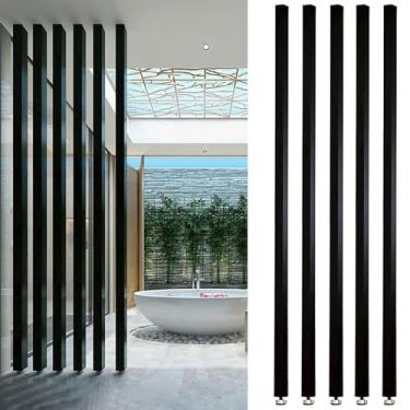 Imagem de Divisória de sala alta ajustável - 5 peças, divisória de moldura de madeira preta independente, 1,8 m a 2,8 m de altura, cerca separadora moderna para soluções de privacidade de casa/escritório