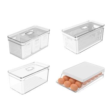 Imagem de Kit Organizador De Geladeira Clear Fresh 4 Peças Transparente Ou