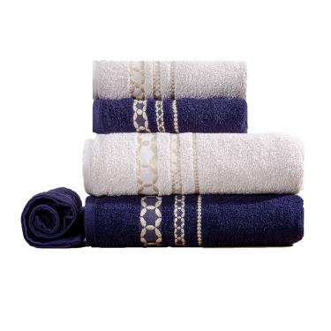 Imagem de Kit de Toalhas de Banho 5 peças 420g/m² Marinho/Fendi Romance Sonhare Prata