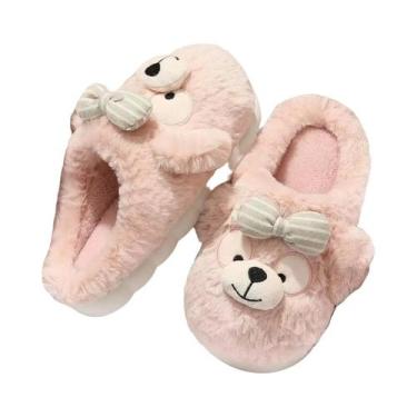 Imagem de Pantufas Femininas De Inverno Com Design De Urso, Forradas Com Pelúcia