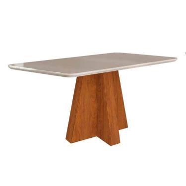 Imagem de Mesa Multiuso Cozinha Maitê C- Tampo Madeirado C- Vidro Canto Curvo 130x80cm Nature-off White - Cimol