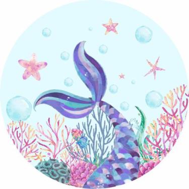 Imagem de Painel de Lona Redondo Fundo do mar cauda de sereia - Fabrika De festa