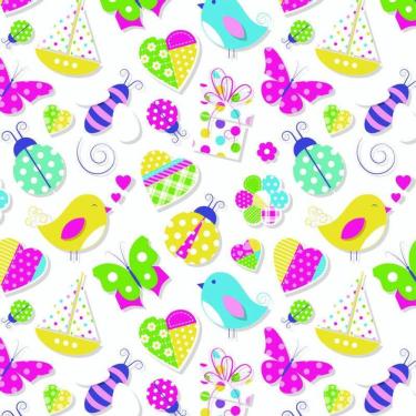 Imagem de Papel De Parede Adesivo Colorido Flores Pássaros Borboletas