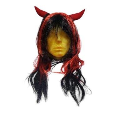Imagem de Peruca Ondulada Diabinha Com Chifres 60Cm Festa Cosplay - Lynx Produçõ