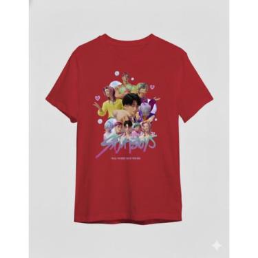 Imagem de Camiseta Infantil Saja Boys K-pop 100% Algodão Volta as Aulas, Vermelh