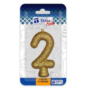 Imagem de Vela de aniversário Número Dourado Nº 2 com 10 un. - TAMAROZZI EMBALAG