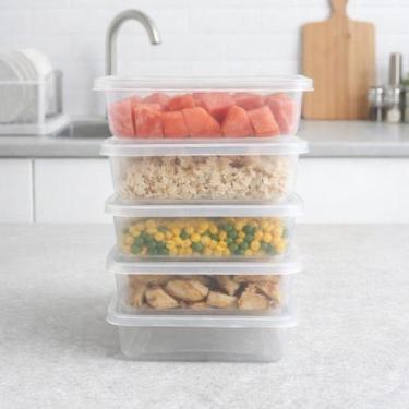 Imagem de Pote Plástico Retangular Tampa Hermética Alimentos Freezer Micro-ondas