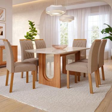 Imagem de Mesa de Jantar 6 Lugares Valentina Juliana com Vidro Cinamomo/Off White/Bege - Cimol