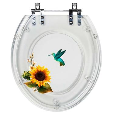 Imagem de Acento Sanitário Acrílico Decorado Girassol Beija Flor 6lpf