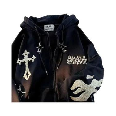 Imagem de Jaqueta Feminina Retrô Y2K Com Capuz E Bordado Cruzado, Manga Longa, C