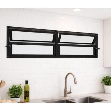 Imagem de Vitro Basculante 2 Seções Alumínio Preto 40X120 Linha 25 Brecorimo